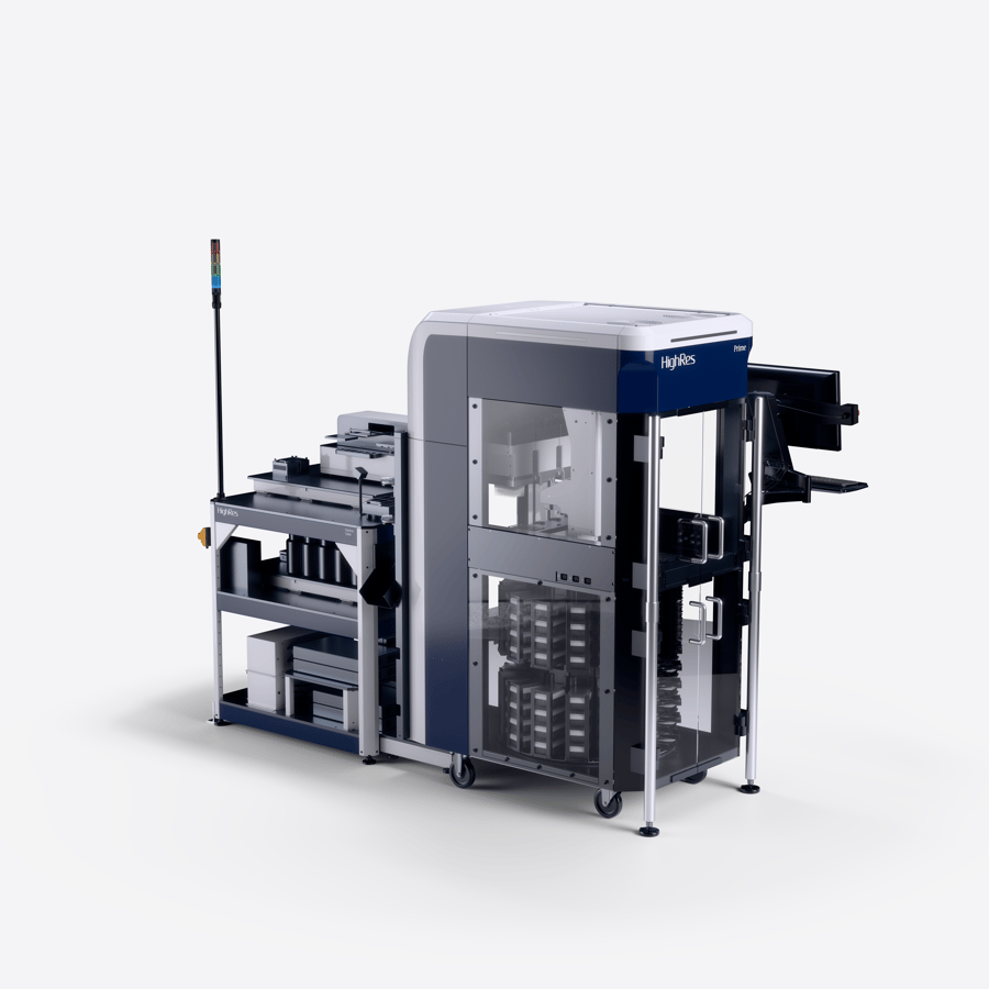 Rendering of the Prime NGS Workstation, featuring the HighRes Prime Liquid Handler and including integrated instruments like the Formulatrix Tempest, BlueCatBio BlueWasher, Inheco ODTC, and more.