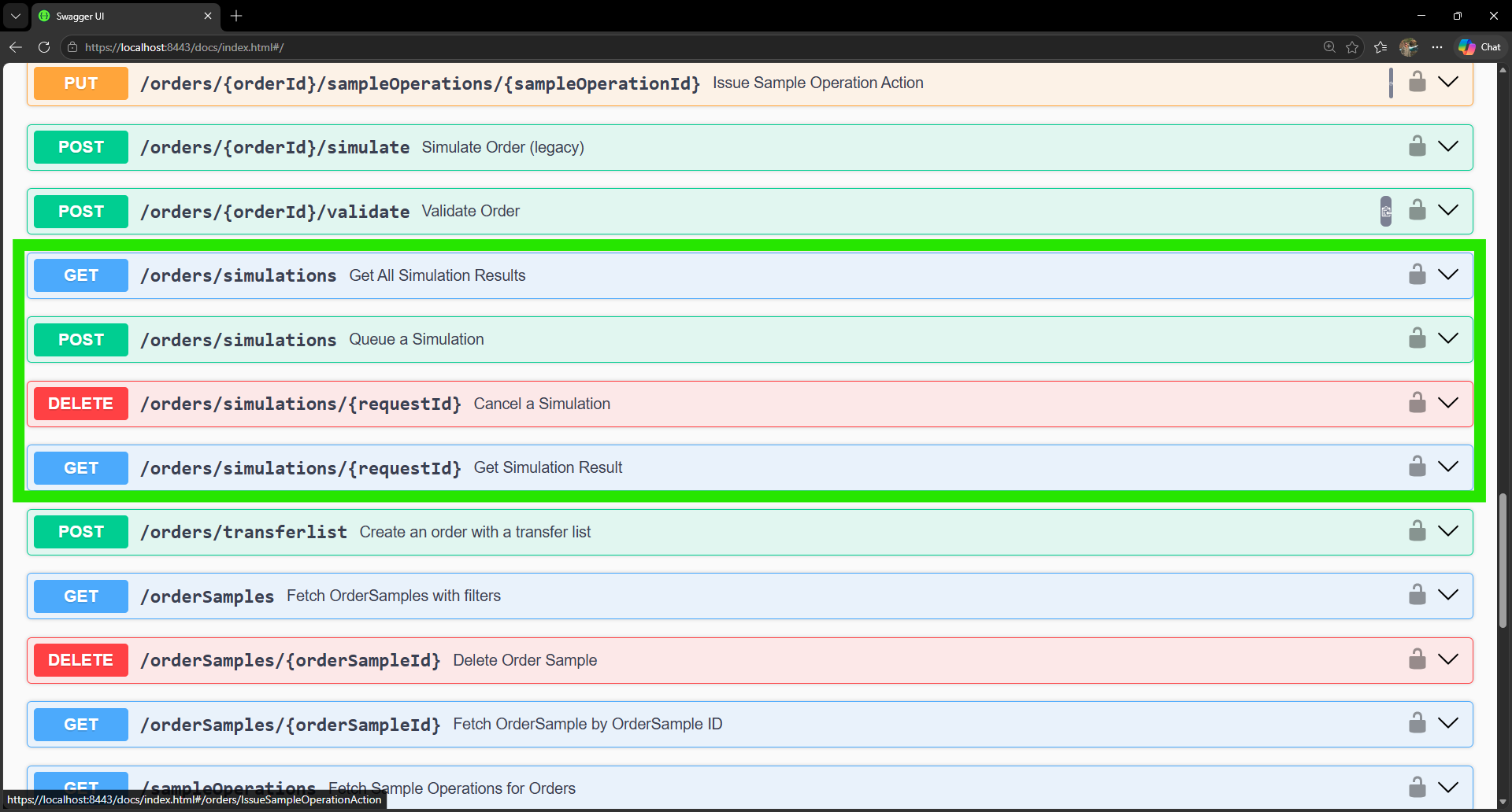Screenshot of the new Simulation API endpoint to queue up a simulation.